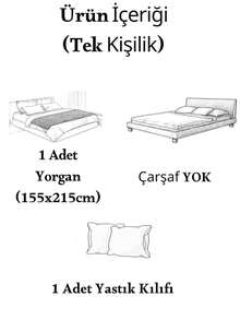 Single Size Quilt Set With 100% Cotton Fabric & Silicon Fiber Filling – 155x215 Cm Quilt + 1 Pillowcase 50x70 Cm – No Bedsheet Included – MADE IN TURKEY - Dark Grey - View 3