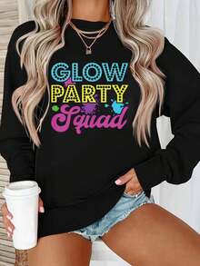 Crew Neck Sweatshirt Made Of Fiber With Letter Pattern, Model A99781 - Black - View 6