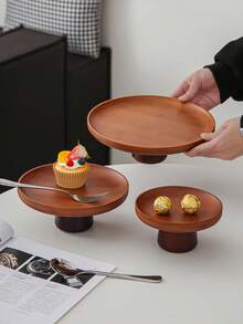 1 pieza Soporte para pastel de bambú con base, bandeja para exhibir postres, frutero multifuncional, adecuado para decoración de mesa de comedor, uso doméstico y de cocina, apto para el Ramadán - Granate - Ver 4