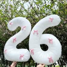 1 Pieza Globo de Número Blanco de 32 Pulgadas y Set Combinado de 5 Piezas de Lazos Rosas, Adecuado para Boda, Cumpleaños, Aniversario, Graduación, Día de San Valentín, Decoración de Fiesta de Navidad