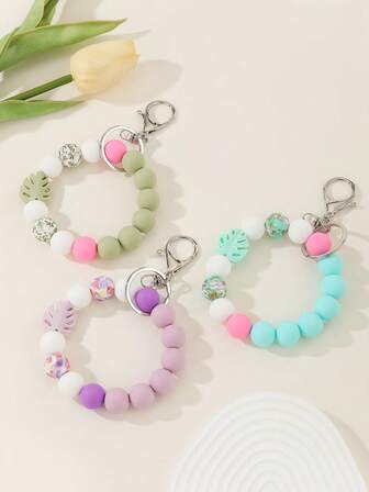 1 pieza Llavero de silicona con estampado floral, elegante y casual, estilo bohemio, regalo del Día de San Valentín