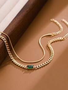 Nooxian Set de 2 piezas Pulsera multicapa con cadena dorada de serpiente con decoración de piedra de circonita cúbica verde brillante, joyería de pulsera en capas como regalo para mujeres - Amarillo Oro - Ver 6