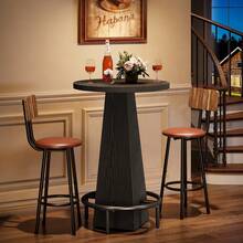 LITTLE TREE Mesa de bar, mesa alta redonda de 95 cm de altura para bares pequeños, comedor, cocina, marrón rústico (solo mesa) - Negro - Ver 8