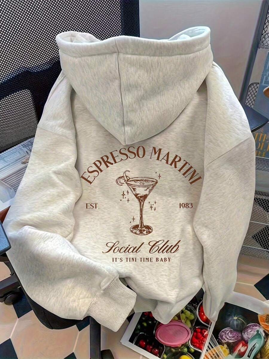 Espresso Martini Social Club Cute Women's Light Grey Sweatshirt, Casual Long Sleeve Pocket Dropped Shoulder Pullover Sweatshirt For Women, New Fall Fashion 2026 - Light Grey - View 1