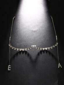 STONEFANS 1pc Fashionable European & American Rhinestone Tassel Eyeglasses Frame, Exaggerated Letter Pendant Eyeglass Frame