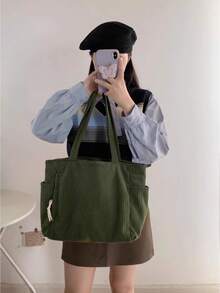 大容量时尚女士单肩手提包，采用柔软耐用的灯芯绒面料，配有侧袋和多个隔层，拉链封口，适合短途旅行、通勤、日常使用，也是情人节礼物的理想之选。 - 彩色 - 查看 5