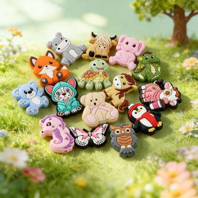 6pcs/15pcs, Animal Silicone Focal Beads, Available In Various Styles, Suitable For DIY Jewelry Bracelet Making And Decorative Accessories Such As Earrings And Necklaces