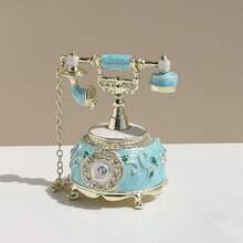 SIQIZHOU 1pc Blue Handpainted Enamel Telephone Shaped Jewelry Box, Suitable As Gift And Home Decor, Vintage Telephone, Home Decor, Enamel Jewelry Carved Storage Box, Wedding Ring Box, Perfect Furniture Decoration, Christmas, Valentine's Day, Birthday Gift - Multicolor - View 9