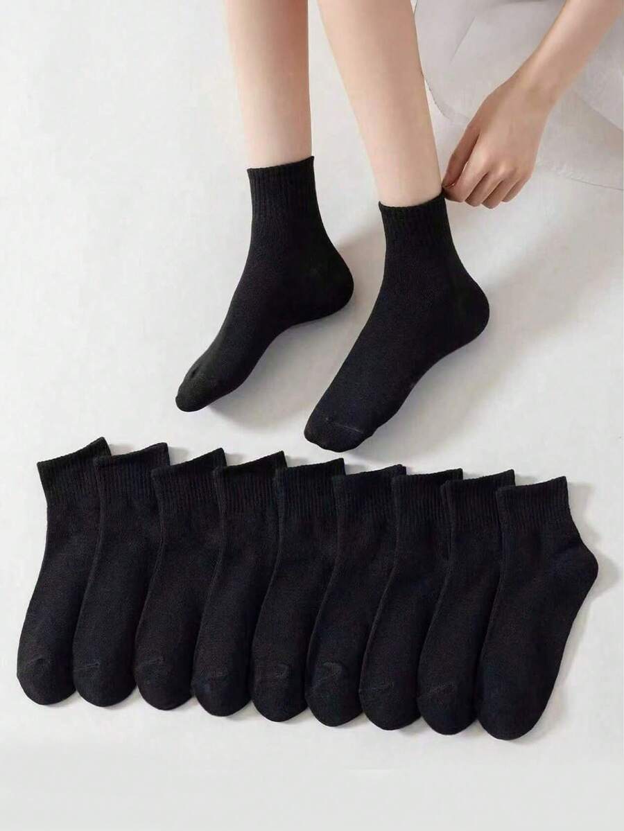 10双透气吸湿袜，男女通用，适合日常穿着、返校季、情人节、节日礼物 - 黑色 - 查看 1