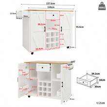 Modern Kitchen Island, Kitchen Cabinet, Sideboard, Food Trolley With Wood Grain, Sideboard, Multifunctional Dining Table With Storage Space, Food Trolley With Snack Shelves And Stretch Function Cabinets - White - View 9