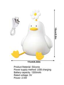1个可充电硅胶鸭造型夜灯，带触摸感应器 - 1200mAh锂电池，USB供电，可调光，床头灯，带亮度调节和定时功能 - 彩色 - 查看 10