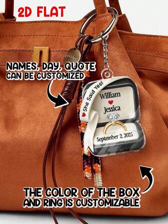 Catygift Llavero personalizado para pareja, caja de anillo plana 2D personalizada para compromiso, regalo de pareja, regalo de aniversario, personalizable con nombre y fecha