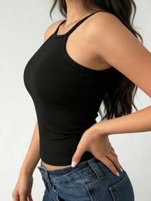 Women's Solid Color Fitted Cropped Camisole - Black - View 4
