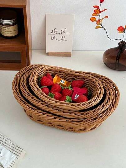 1ks oválný ratanový tkaný košík na ovoce, košík na svačinu do obývacího pokoje, úložný košík do kuchyně, piknikový košík na chléb, domácí košík na ovoce, kreativní úložný košík do domácnosti, piknikový košík na ovoce a svačinu