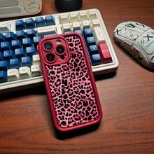 1 chiếc ốp lưng điện thoại màu hồng cánh sen in họa tiết da báo, kiểu dáng tối giản, thời trang, phong cách Ins Châu Âu và Mỹ dành cho nữ, gọng kính màu đỏ mờ, thiết kế bậc thang, chống sốc, mềm mại, tương thích với OPPO/VIVO/HONOR/Apple/REALME/ Ốp điện thoại, phiên bản quốc tế, không phải phiên bản nội địa. - Đỏ - Xem 6