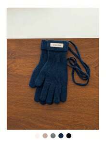 1 Pair Wool Knit Gloves, Warm Knitted Touchscreen Gloves For Women, Long Five-Finger Style, Non-Shedding, Autumn/Winter, Warm Knitted Gloves With Cord Halter, Touchscreen Cuff, Suitable For Cold Weather