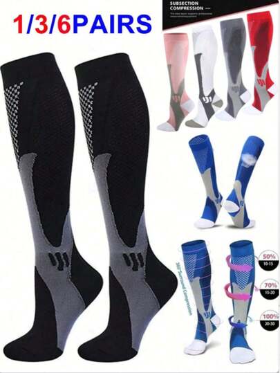 6 pares de calcetines de compresión transpirables, resistentes a los olores y que absorben la humedad con diseño geométrico, franjas laterales de mezcla de nailon, unisex, suaves y cómodos calcetines tipo tripulación, aptos para correr, viajar, senderismo, todas las estaciones