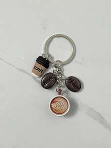1pc Cute Coffee Keychain With Latte Art Pattern And Mini Coffee Bean Charm, Novelty Bag/Car Key Chain Accessory, Perfect Gift For Coffee Lovers, Unique Mini Coffee Cup Keyring For Daily Use And Collection - Multicolor - View 3
