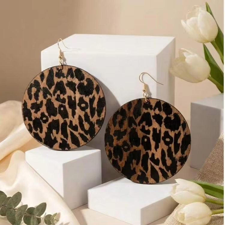 1 Pair Women's Exaggerated Large Size Fashionable Leopard Print Wooden Pendant Earrings - Multicolor 1 - View 8