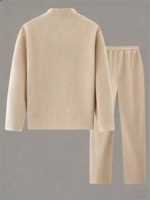 Men's 2-Piece Set: Long Sleeved Shirt And Drawstring Pants - Refreshing, Comfortable, Breathable - 卡其色 - 查看 3