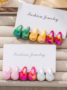 Set de 6-24 piezas de aretes con forma de gota de agua hechos de material CCB de color dopamina, livianos, adecuados para uso diario, oficina y atuendos de fiesta de mujeres - Multicolor - Ver 4