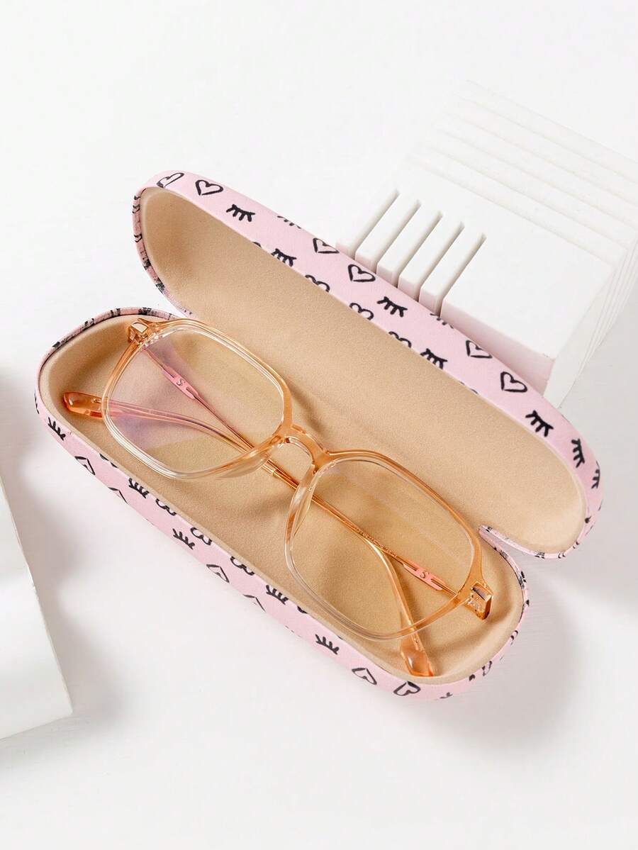 1pc Heart Printed Eyeglasses Case, A Gift For Family And Friends - Pink Heart-057 - View 1