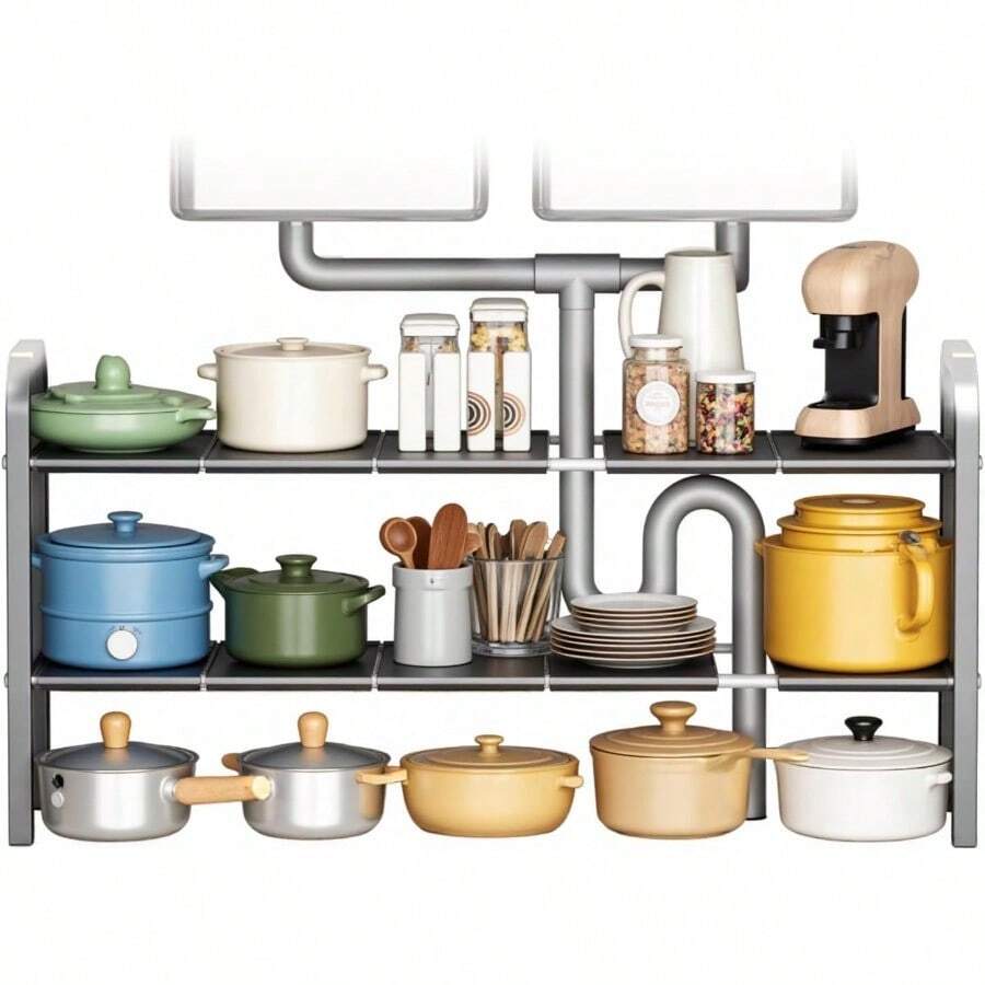XGYisemy Organizador Fadero DebajoOrganizador de Fadero 2 Nive Estante de Almacenamiento Ajustable con 10 Pane Extraíb para Cocina Baño Alacena Negro-10 Pane - negro - Ver 1