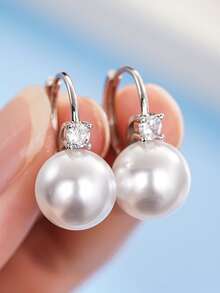 时尚球形吊坠耳环一对，女士周年纪念派对首饰，情人节礼物 - 銀色 - 查看 3