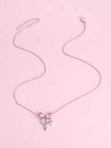 1件时尚简约设计，甜美可爱又不失优雅，粉色心形水晶蝴蝶吊坠项链，女士款 - 銀色9 - 查看 4