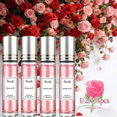 1/2/3/4 瓶 10ml 女士信息素玫瑰香水精油套装，2025 新款升级增强香氛伴侣 - 信息素身体油球 - 丘比特香氛，释放你的魅力，适合约会，便携持久 - 魅力型精油