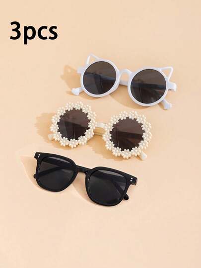 3pcs/Set Cute Bear Ear Fashion Sunglasses Set - Ideal For Baby Travel, Photography And Outdoor Activities