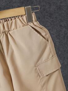 Conjunto de camisa de manga corta con cuello y pantalones cortos de moda informal y de trabajo para niños, primavera/verano - Caqui - Ver 8