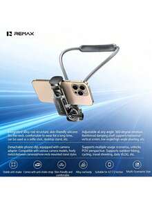 REMAX RM-C55 頸掛式免持拍攝裝備 多向軸臂靈活構圖 適配直播記錄 便攜式高效工作流程 灰色 - 灰色 - 查看 2