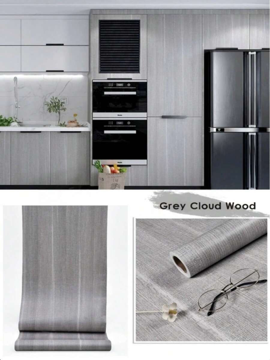 1 Roll Thick Aluminum Foil Dark Gray Wood Grain Wallpaper - Grey - View 1