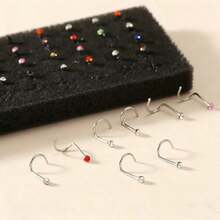 40pcs/Set Rhinestone Nose Studs, Basic & Minimalist For Everyday Wear - Color Mixing - View 2