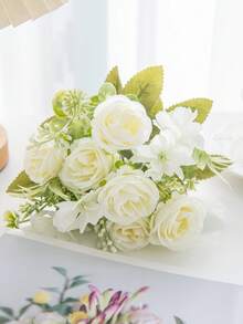 1/3/80件套人造玫瑰绣球花环套装，适用于婚礼、家居、房间、餐桌、节日装饰、新娘捧花、户外花园DIY礼物、丝绸玫瑰、婚礼装饰、情人节礼物、洛里节装饰 - 白色 - 查看 4