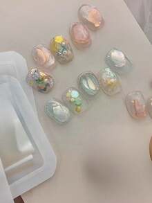 1盒2026全新原创水彩美人鱼彩色圆形亮片，神秘闪光质感美甲装饰，美甲配件，美甲用品，Y2K美甲组件 - 彩色 - 查看 4