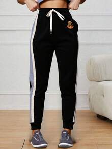 3 piezas Pantalones deportivos con estampado de letra de cintura con cordón térmico - Multicolor - Ver 5