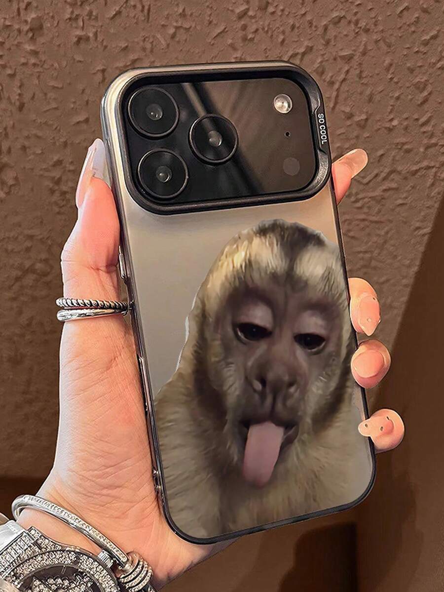 Funny Monkey Pattern Phone Case, Compatible With Iphone 17 Pro Max, 17 Air, 17 Pro, 16, 15 Plus, 14, 13, 12, 11, Anti-Fall, Anti-Shock, New Design For Men And Women, Shock-Proof Protective Cover, Interesting Design - Black - View 1