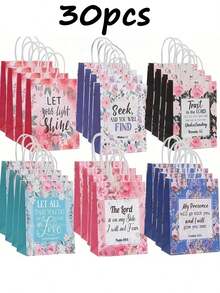 Reusable Floral Gift Bags With Bible Verses, Christian Baptism Paper Gift Bags Suitable For Women, Wedding, Birthday Gift Packaging - Color Mixing - View 9