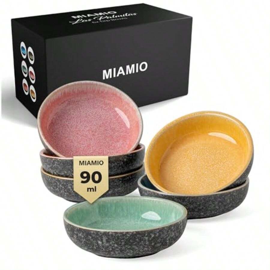 - Set de 6 Mini Cuencos para Dip 90 ml Cuenco para Acompañamientos Cuenco para Salsa de Soja Cuenco para Dip Pequeños Cuencos para Snacks - Colección Las Palmitas - Mezclado - Ver 1