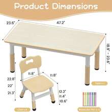 Mesa para niños y 4 sillas con escritorio de estilo graffiti, mesa y sillas para niños pequeños ajustables en altura para leer, dibujar, jugar y comer, muebles de estudio y actividad para niños - Marrón - Ver 6