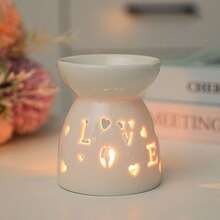 2.7" X 3.4" Delicate Mini Ceramic Hollow Floral, Heart, Moon & Star Shaped Aromatherapy Candle Holder, Fragrance Oil Diffuser Burner, Suitable For Home, Valentine's Day, Party, Halloween, Holiday, Autumn, Winter, Decoration, Gift - White - View 16