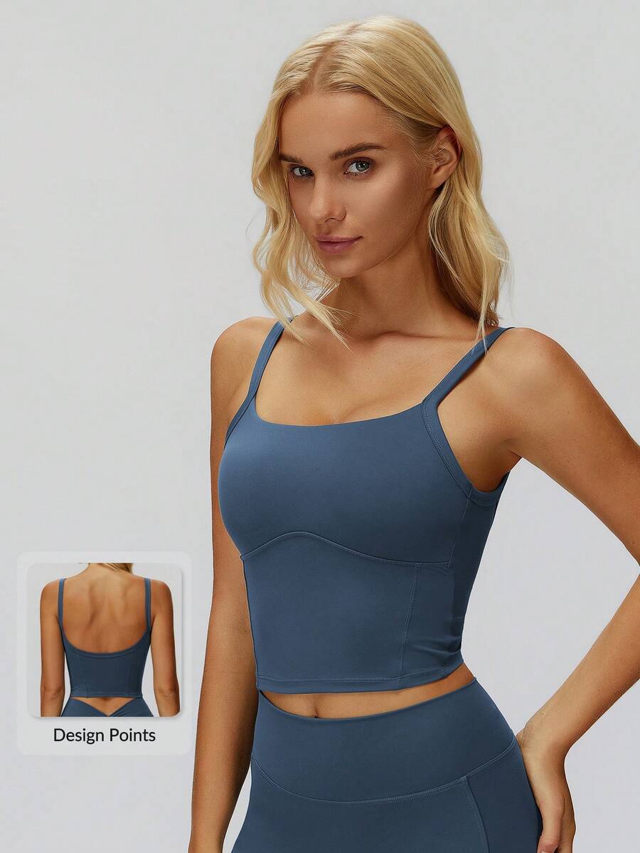 Áo ba lỗ thể thao nữ, cổ vuông dây mỏng, kiểu dáng croptop hở lưng, thân thiện với da và ôm sát, thích hợp mặc khi tập yoga, tập thể dục, chạy bộ và tập luyện - Iron Gray - Xem 1