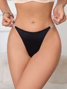 Women's Fashion Minimalist Transparent Seamless Thong Panty (Adjustable Straps) - Black - View 4