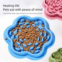 1pc Pet Silicone Slow Feeder Bowl, Anti-Choke Anti-Vomiting Dry And Wet Food Silicone Dish, Floral Shaped - Multicolor - View 10