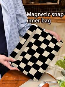 1piece, PU Leather Magnetic Clasp Laptop/Tablet Protective Case, Checkerboard Pattern, Suitable For MacBook Pro 15, Air 13, Galaxy TAB S10 Ultra, Metabook 14-Inch, Waterproof And Stain Resistant, Easy To Carry For Travel, Can Be Used As An IPad Storage Bag Or Mouse Pad, An Essential Computer Bag For Office/Business/Study.