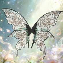 Alas de hada con estampado a doble cara, grandes y con cola, accesorios para cosplay, festival de mariposas, actuación, Halloween, Navidad - Negro - Ver 2