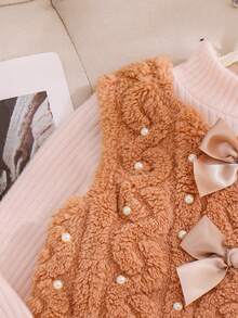 3pcs/Set Toddler Girls' Cute Bow Decor Sleeveless Top, Solid Turtleneck Long Sleeve Undershirt, And Skirt, Autumn/Winter - Khaki - View 7