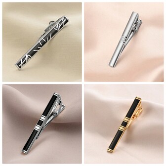 4 件套金色、黑色、银色商务男士领带夹，铜合金衬衫西装配饰